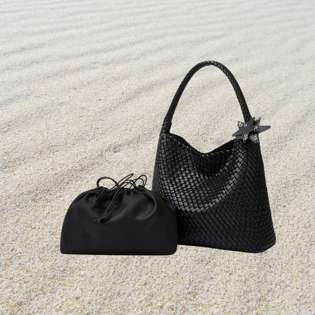 Selvara Woven-Effect Hobo Bag Set